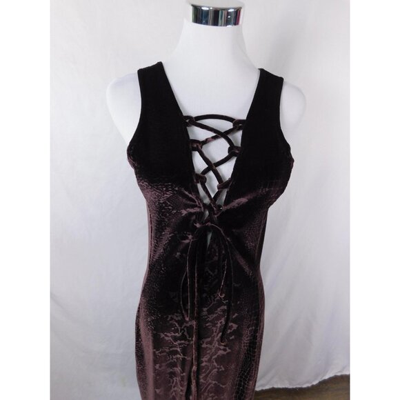 Vintage Pia Plum Velvet Lace-Up Maxi Dress Gothic Witch M - Picture 5 of 12